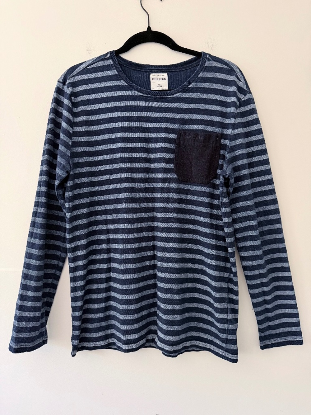 Chevignon France Mens Indigo Striped Long Sleeve Tee Left Chest Pocket Nautical